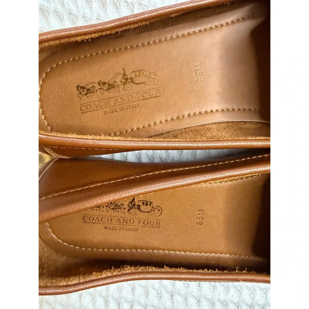 Coach and Four Penny Loafers Women 6.5M Brown Leather Made in Italy Moc Toe